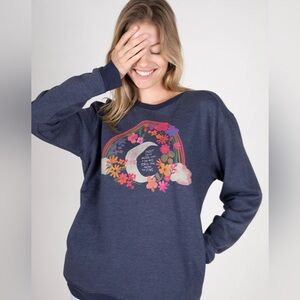 Natural Life Boho Rainbow Moon Graphic Sweatshirt Cozy Pullover Size Small